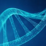 Artifical intelegence DNA molecule. DNA is converted into a binary code. Concept binary code genome. Abstract technology science, concept artifical Dna. 3D illustration